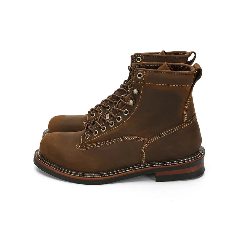 European Short-faced Leather Motorcycle Riding Boots Top Layer Cowhide Men's  Autumn Winter British Trendy Outdoor Shoes Male