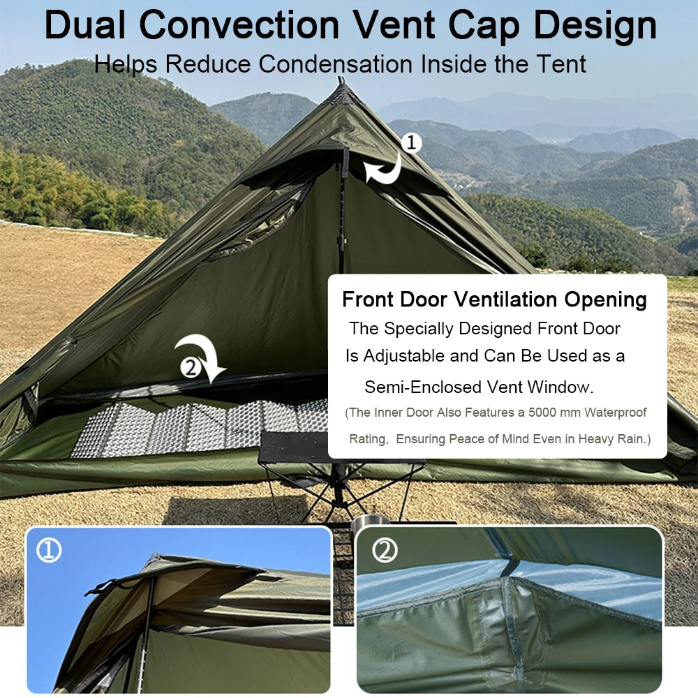 EMER 2 Person 1 Person Outdoor Ultralight Camping Tent 4 Season Professional 20D Silnylon Rodless Tent Hiking Portable Tent