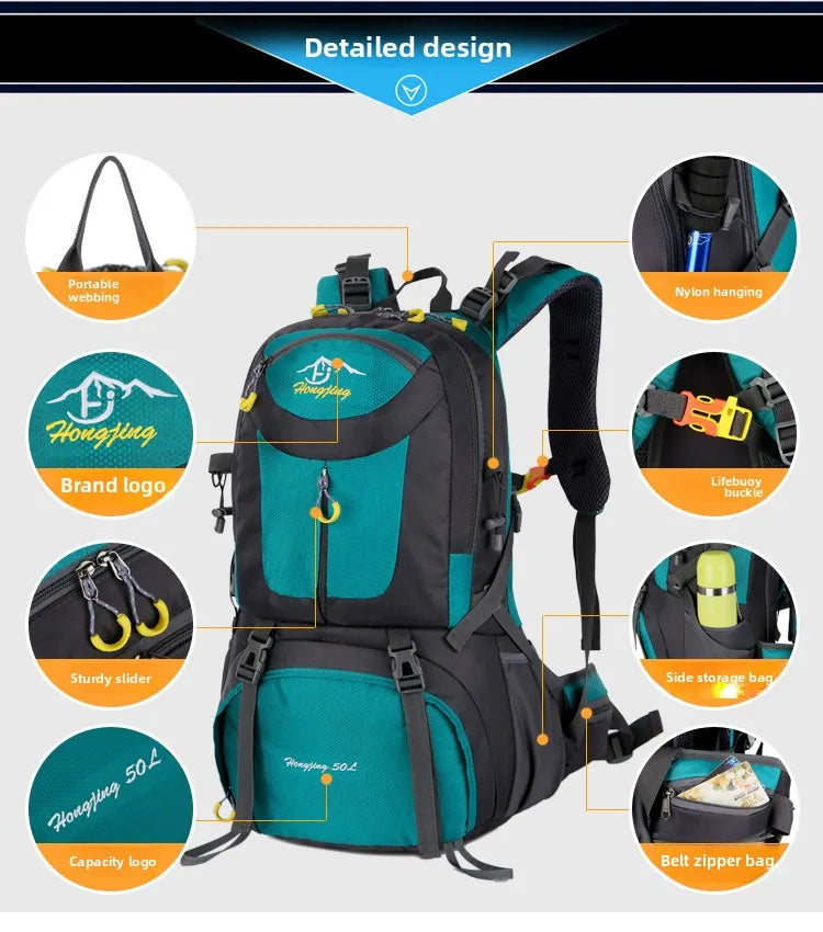 60L Large Capacity Hiking Backpack Men Outdoor Mountain Backbag Male Sport Back Pack Leisure Teens Travel Package Black