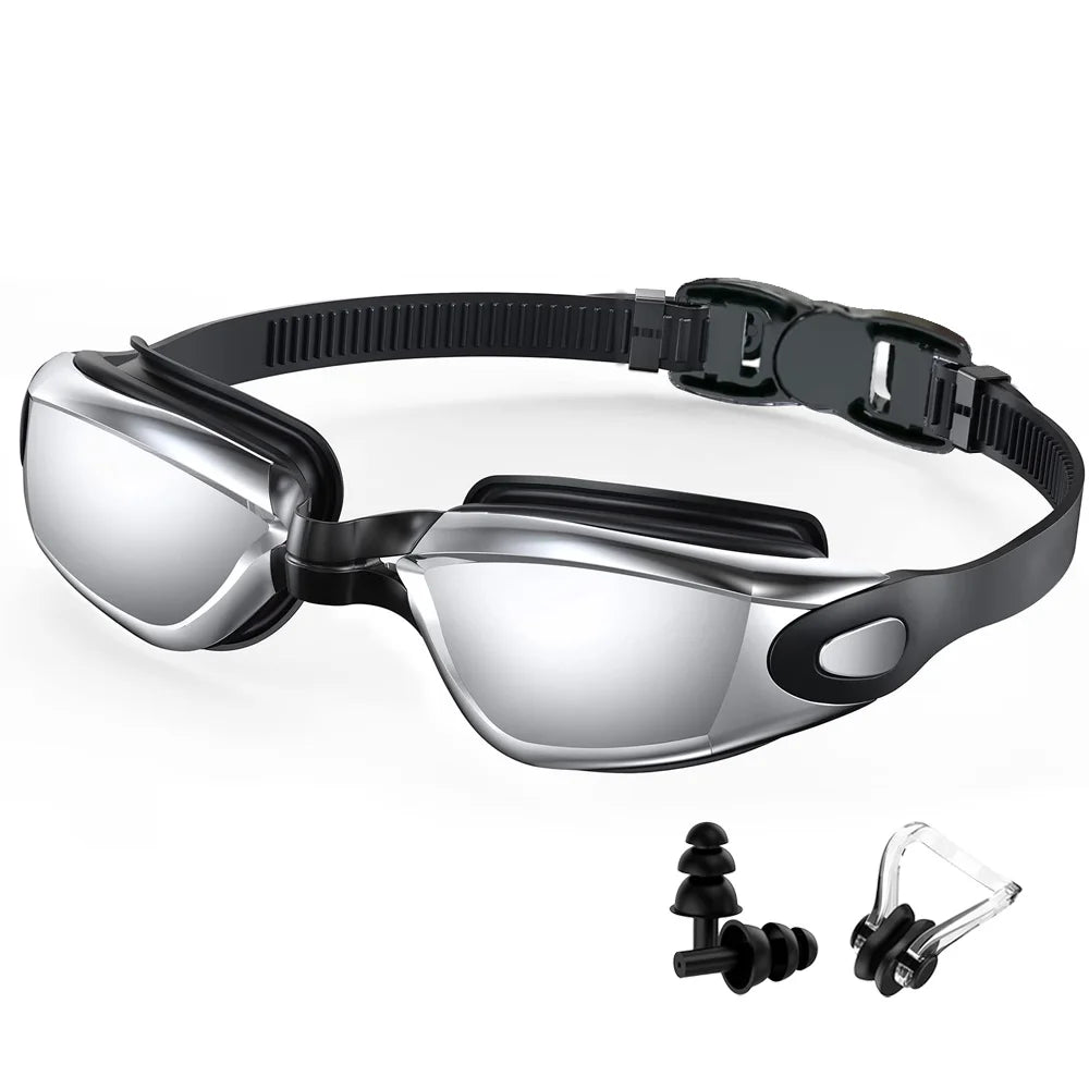 Professional Swimming Goggles Swim Glasses Anti-Fog Clear Vision Waterproof Quick Adjustable With earplug nose clip Eyewear