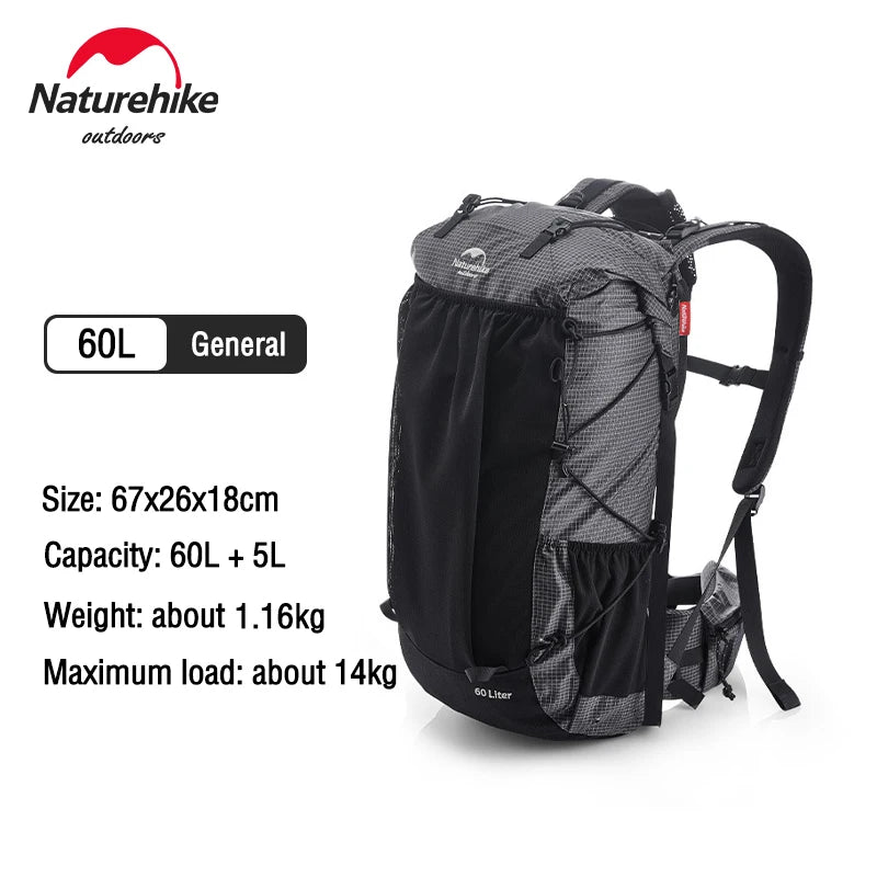 Naturehike Rock Series Outdoor Bags 60L Travel Backpacks Large Capacity 60+5L Hiking Packs Aluminum Frame Hiking Bag