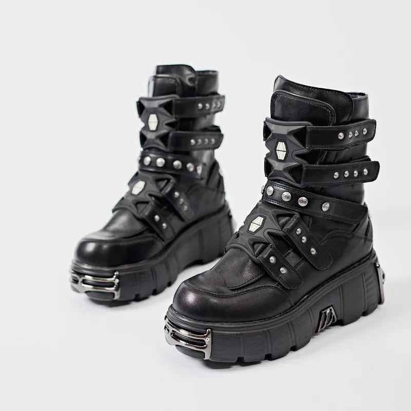 2025 Autumn and Winter New Women's Heavy Metal Platform Low-top Punk High-top Dark Motorcycle Boots Men