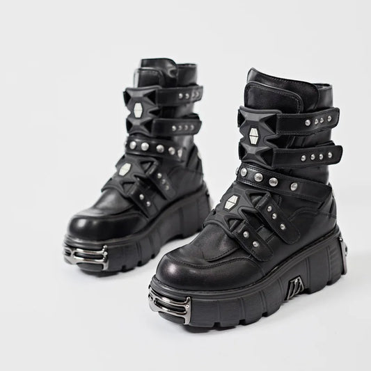 2025 Autumn and Winter New Women's Heavy Metal Platform Low-top Punk High-top Dark Motorcycle Boots Men