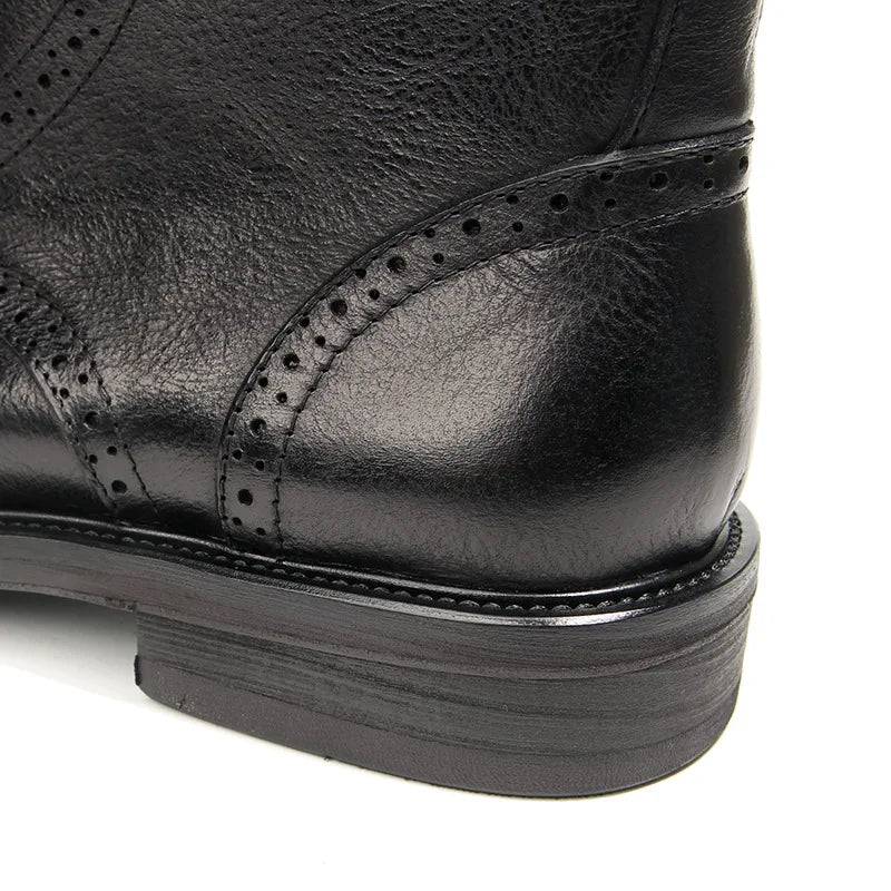 US 6-10 Business Man Mature Office Carving Brogue Shoes Men's Cowhide Top Layer Retro Genuine Leather Suit Boots