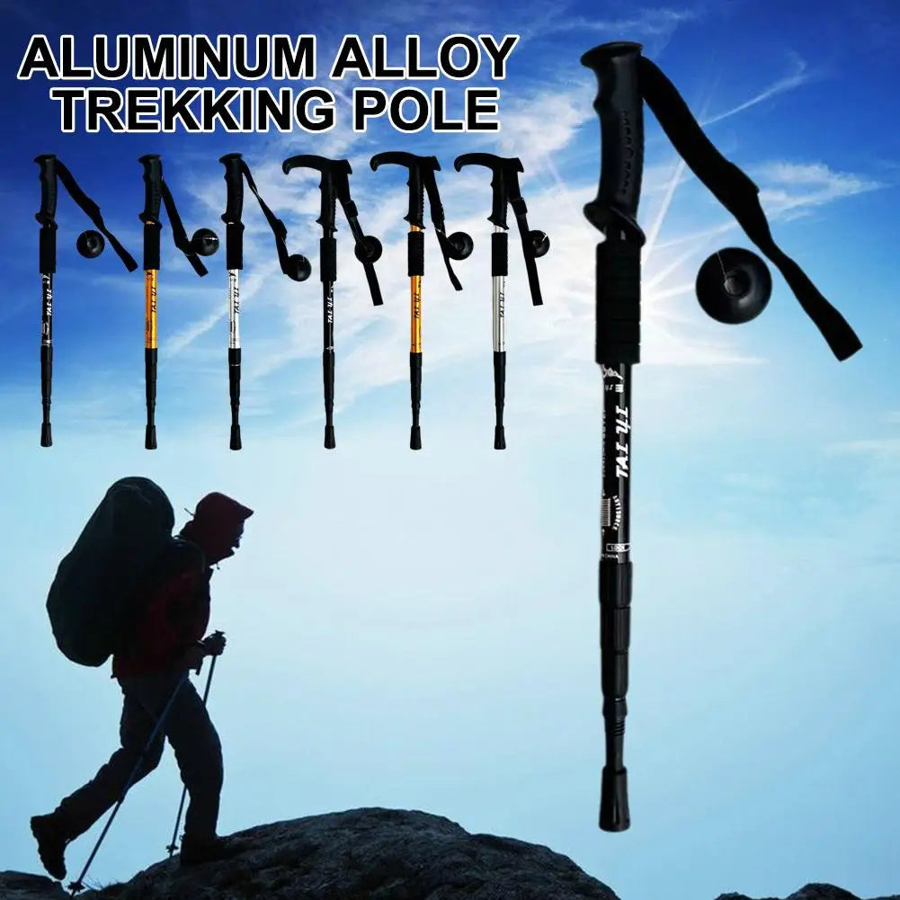 4 Section Trekking Poles Non-slip Wear-resistance Walking Stick Aluminium Alloy Ergonomic Handle Design Foldable Crutches Hiking