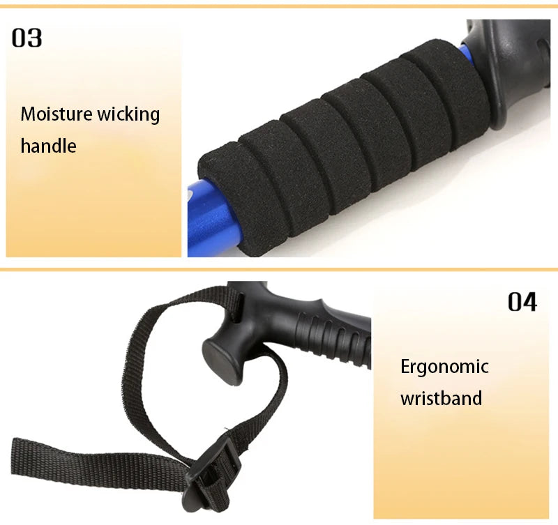 Four-section T-handle Trekking Pole Outdoor Travel Cane Climbing  Pole Aluminum Alloy Telescopic Pole Hiking Walking Stick