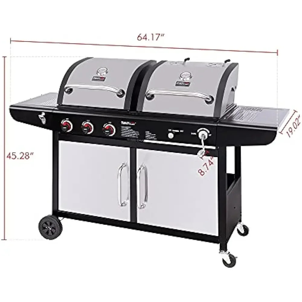 %a 3-Burner 25,500-BTU Dual Fuel Gas and Charcoal Grill Combo, Cabinet Style, Outdoor BBQ Garden Barbecue Cooking, BBQ Grills