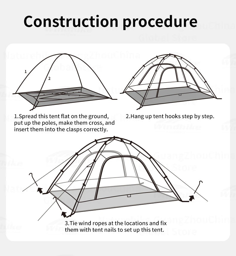 Naturehike Ultralight Camping Tent 2 Person Hiking Travel Backpacking Large Space 65D Waterproof Quick Set Cycling Shelter Tent