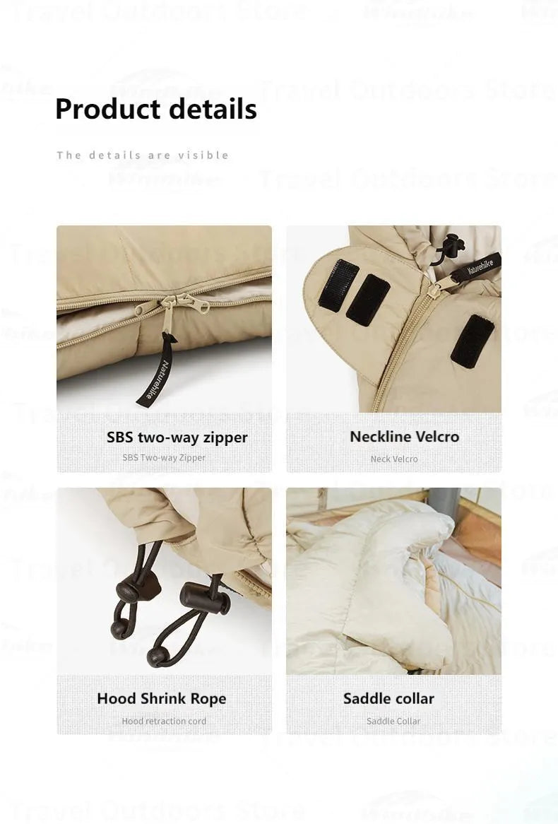 Naturehike Duck Down Sleeping Bag Ultralight Autumn Winter Spring Widened Sleeping Bag Hooded Windproof Waterproof -10℃ Outdoor