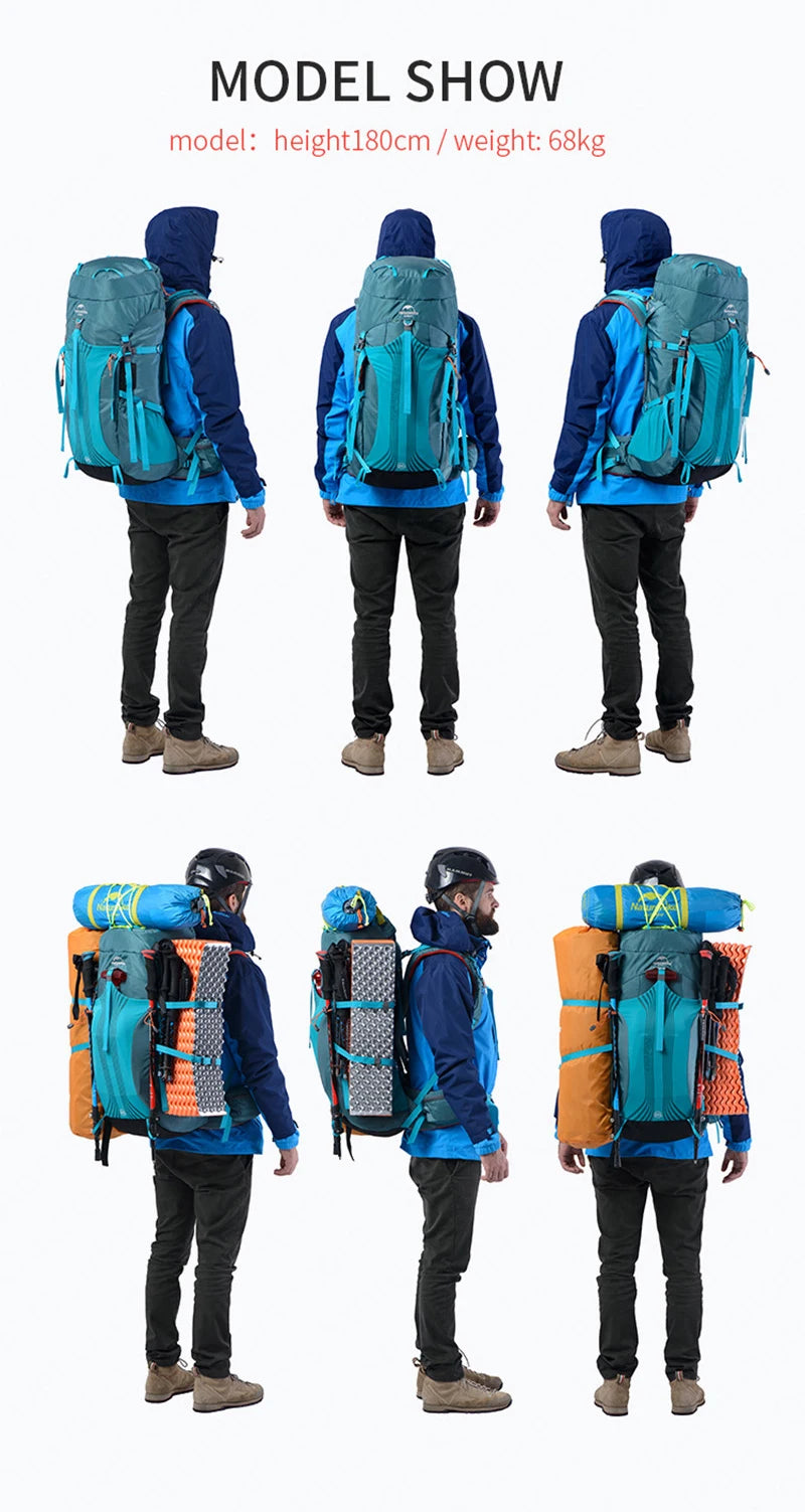 Naturehike Backpack Waterproof  Rucksack 45L 55L 65L Big Knapsack Backpacking Camping Climbing Hiking Travel Bag With Rain Cover