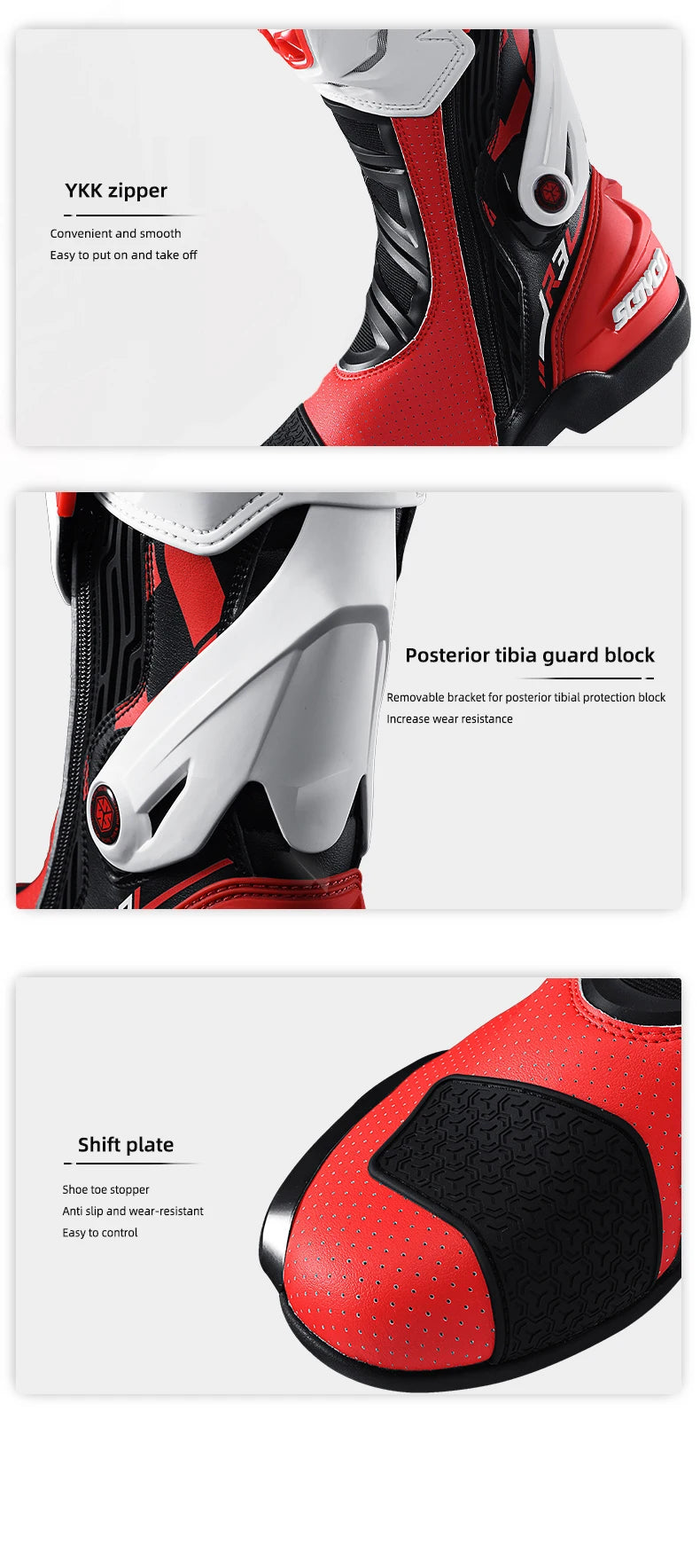 SCOYCO Motorcycle Boots Men Non-slip Anti-fall Professional Motorbike Racing Track Long Boots Mid-Calf Riding Protective Shoes