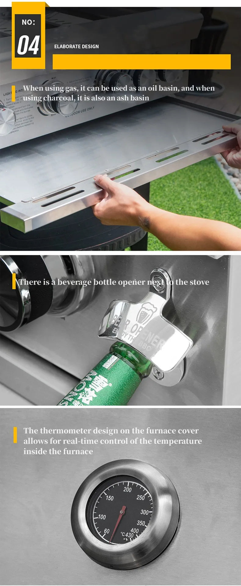 304 stainless steel embedded barbecue stove courtyard gas barbecue grill charcoal gas dual-purpose stewing stove BBQ