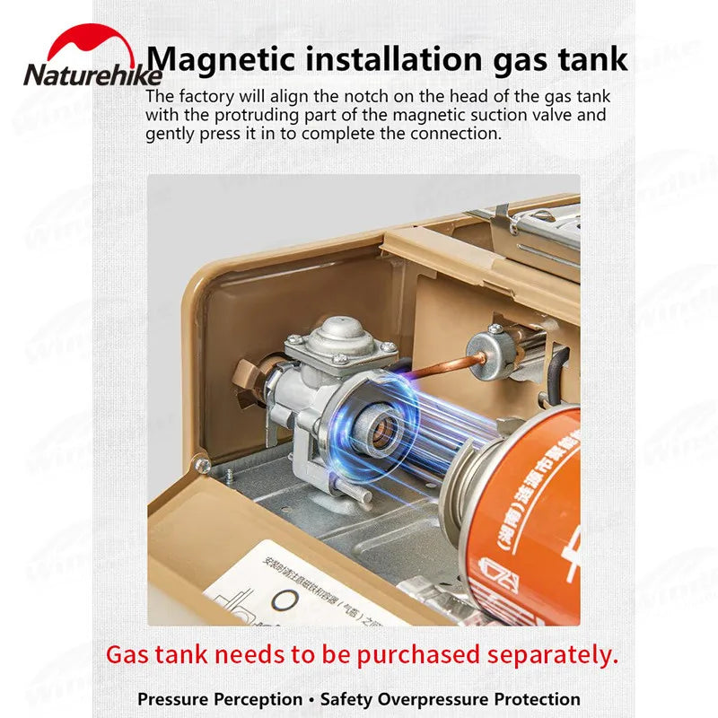 Naturehike Camping Gas Stove Burner 2300W Strong Fire Cooking Furnace Outdoor Picnic Barbecue Fry Grill Boil Pot Pan Portable
