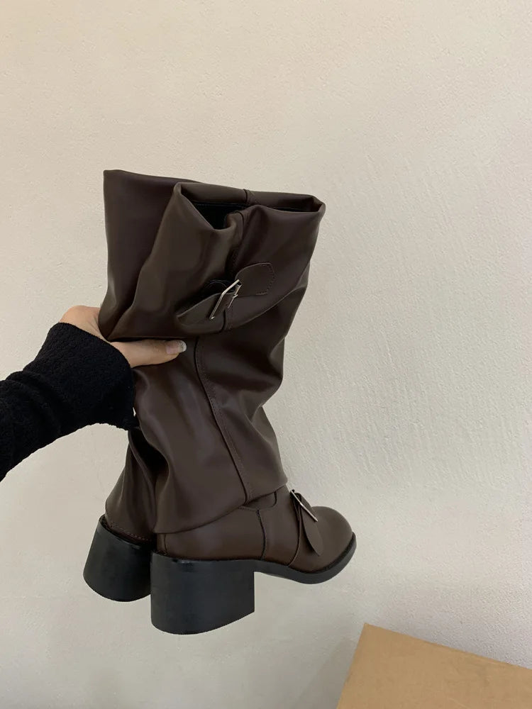 Woman Boots Knee High Platform Heels Trend Punk Gothic New Rock Leather Fashion Women Shoes Motorcycle Footwear Zapatos De Mujer