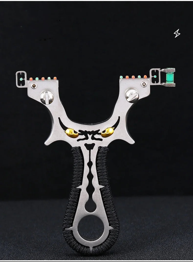 Powerful 304 Stainless Steel Slingshot Precise Shooting Outdoor Handle Hunting Catapult With Flat Rubber Band