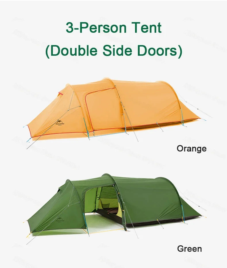 Naturehike-Ultralight Opalus Tunnel Double Tent, Outdoor Camping, Hiking, 2, 3, 4 Persons
