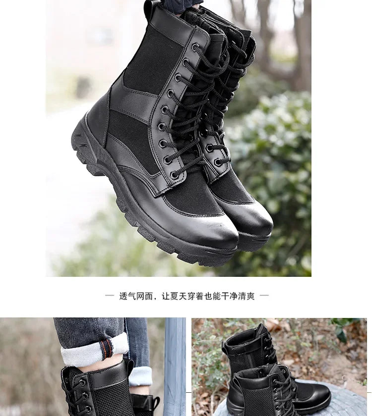 Summer ultra-light combat boots comfortable mesh shoes mountaineering boots men women high-top training boots security shoes