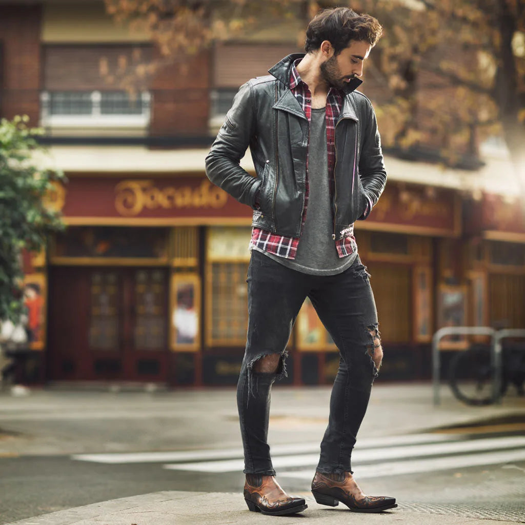 2023 New Men's Ankle Boots High Quality Work Cowboy Boots Zipper Up Motorcycle Boots Men Fashion Western Boots Plus Size 35-48