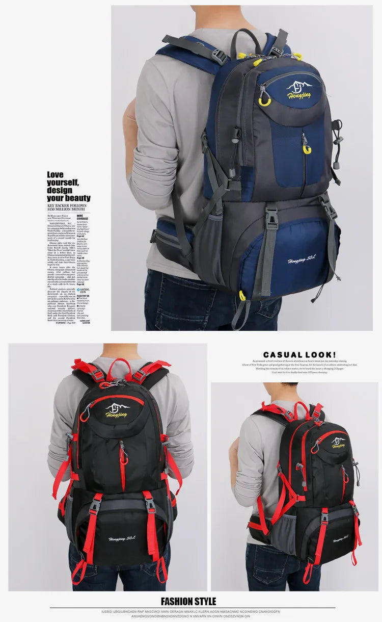 60L Large Capacity Hiking Backpack Men Outdoor Mountain Backbag Male Sport Back Pack Leisure Teens Travel Package Black