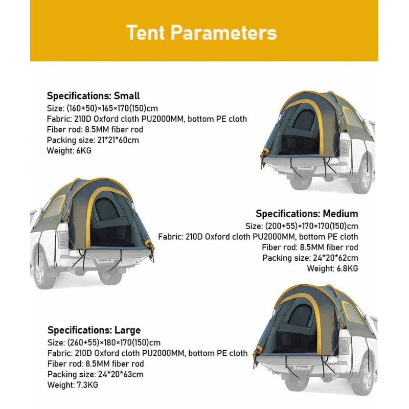 Portable Rainproof Camping Tent, Folding Fishing Tail Tent, Car Pickup Truck Tent
