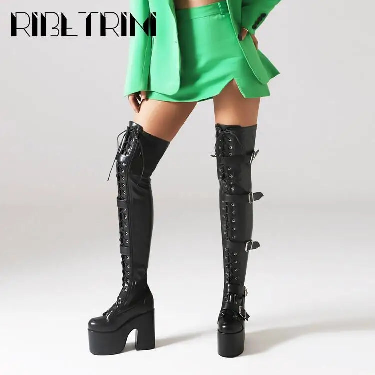 Punk Goth Women Motorcycle Boots Block High Heels Platform Shoes  Woman 2024 New Brand Luxury Fashion Design Cool Street Boots