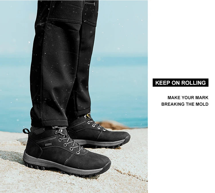 Winter Men Boots Waterproof Leather Plush Super Warm Snow Boots Men Sneakers Outdoor Hiking Boots Men Ankle Boots Big Size 38-48