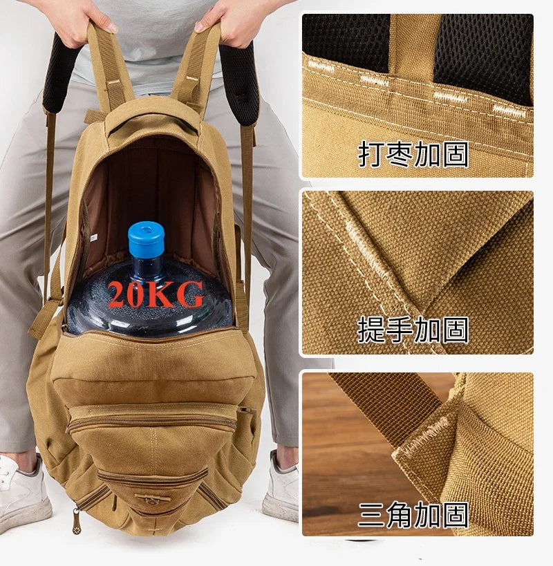55L 70L Canvas Sports Backpack Men Outdoor Hiking Camping Travel Bag Luggage Rucksack Large Capacity Climbing Tactical Backpack