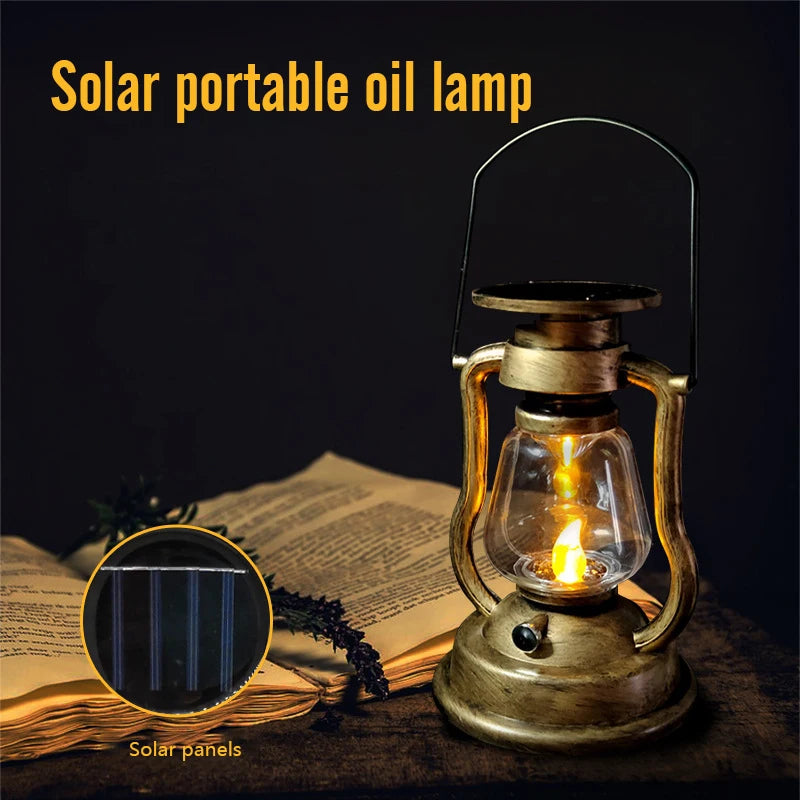 LED Solar Candle Light Retro Kerosene Lamp Solar Powered Hanging Light Outdoor Portable Lantern Light Courtyard Garden Decor