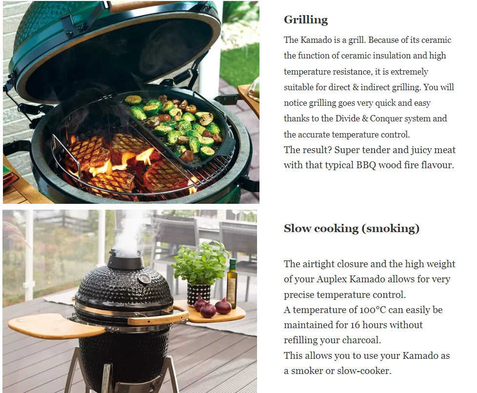 AUPLEX 16-Inch Kamado Barbecue Grill Outdoor Kitchen Smoker Bbq Egg