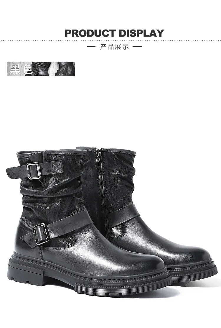Waterproof Motorcycle Boots Autumn Quality Genuine Leather Retro High Top Motorbike Boots Wear Resistant Moto Riding Shoes