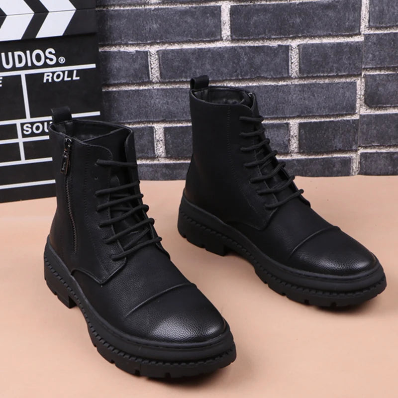 England style men fashion party banquet dress platform boots original leather shoes cowboy autumn winter boot motorcycle botas