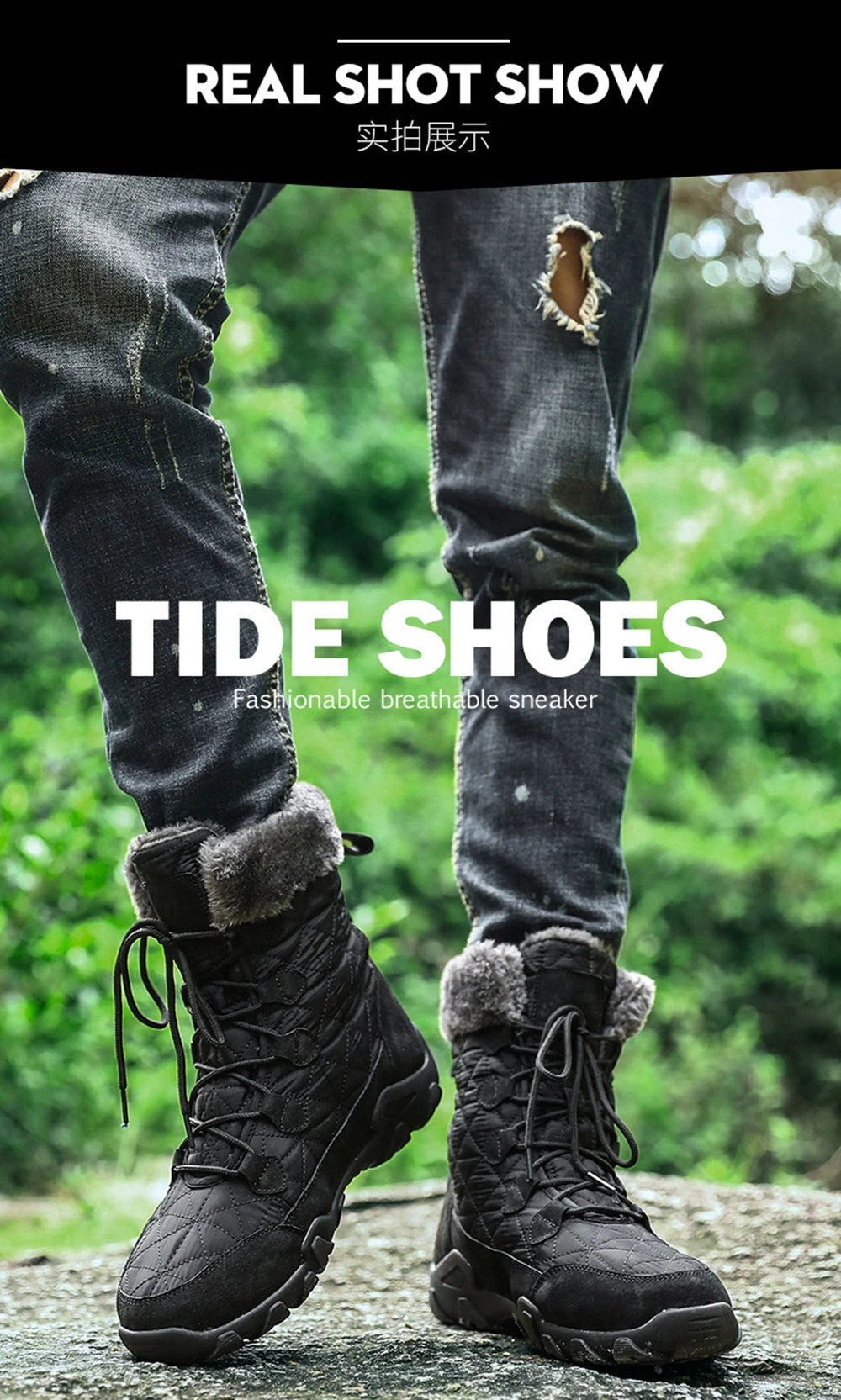 Motorcycle Winter Snow Boots Thickened Thermal Plush Boots Waterproof Outdoor Hiking Shoes Cow Leather Warm Skiing For Men