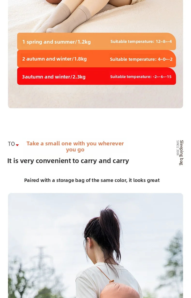 Sleeping bag for all seasons, suitable for adults, outdoor camping, overnight use, car use, and siesta, dual-purpose with warm