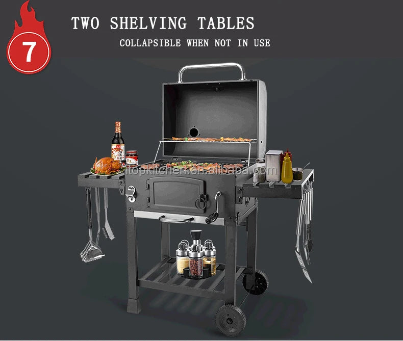 IT-7010 Outdoor Commercial Charcoal Rotisserie Rotating BBQ Grill Cast Iron Barbecue Bbq Charcoal Smokers Grill