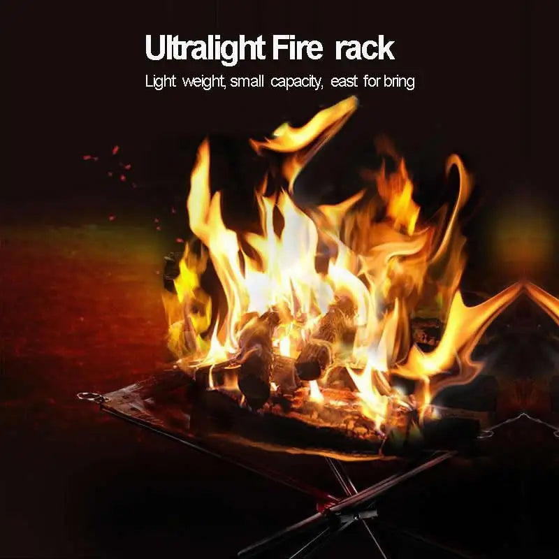 Outdoor Fire Pit Burning Rack Camping Stainless Steel Mesh Fireplace Foldable Stove BBQ Grill Patio With Replace Grilled Net