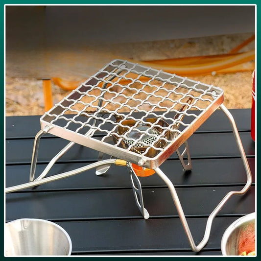 Outdoor Portable BBQ Grill Mini Pocket Stovetop Folding Campfire Bracket Grill Stainless Steel Camping Gas Stove BBQ Stand Pot