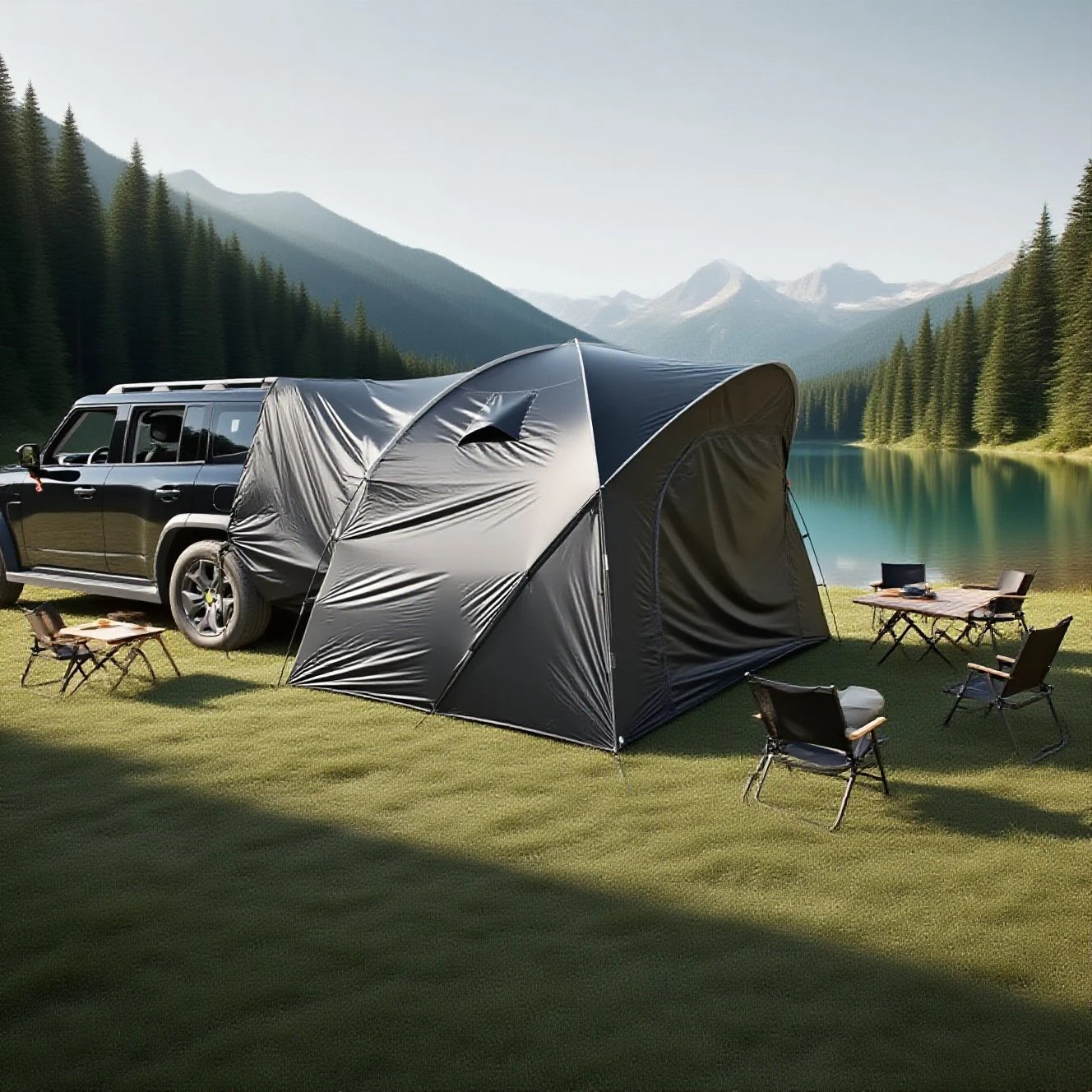 3-4 Person SUV Camping Tent PU4000 Waterproof with Mesh Bug Door, Cross-Ventilated Quick-Pitch Design, Built-In Floor