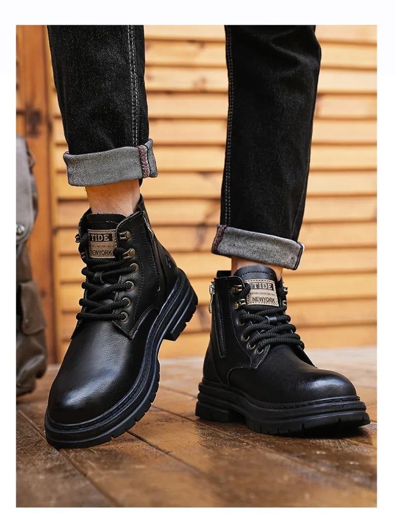 Men's Boots Four Seasons Soft-sole Non-slip Casual Boot Fashion Outdoor Work Boots High Boot Classic Joker Youth Leather Boots
