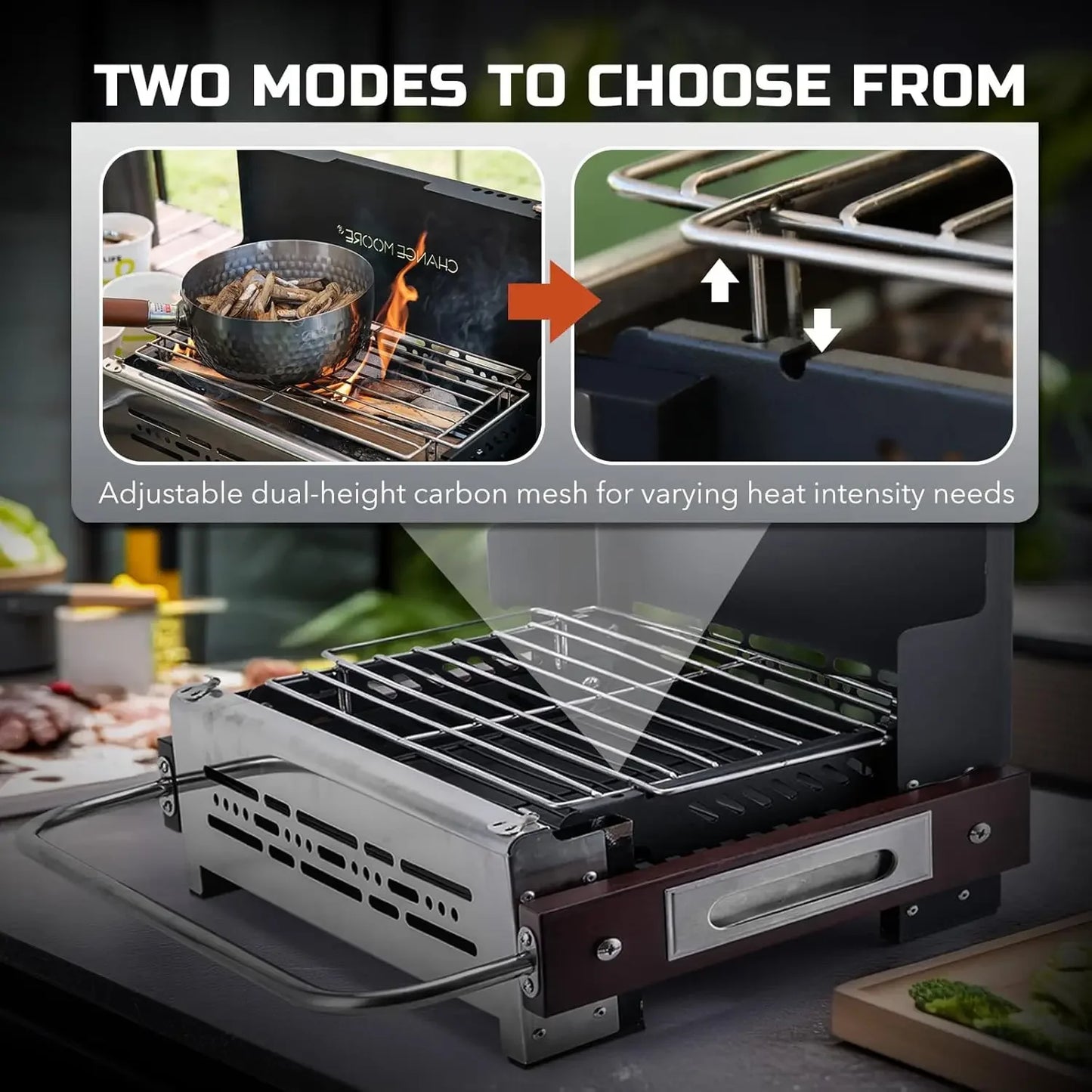 CHANGEMOORE Outdoor Camping Stove 304Stainlee Steel BBQ Grill Portable with Heat-Resistant Handles Camping Garden Picnic Outdoor