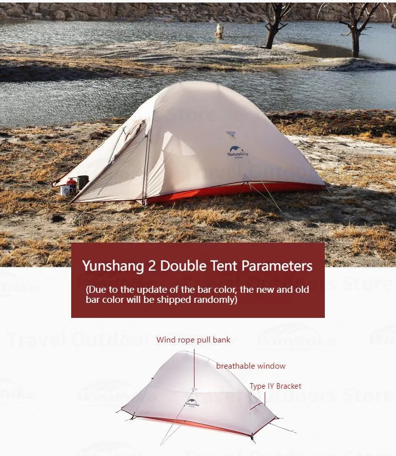 Naturehike Cloud Up Hiking Tent 210T/20D Silicone Double Layer 2 People Tent Ultralight Portable Aluminum Pole Camping Tent
