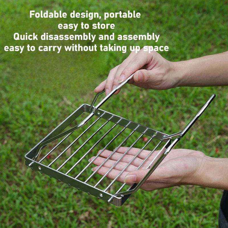 1pc 16/30cm Outdoor Striped Stainless Steel Alcohol Furnace Bracket Grid Oblong Folding Net Camping Bbq Thermostability Portable