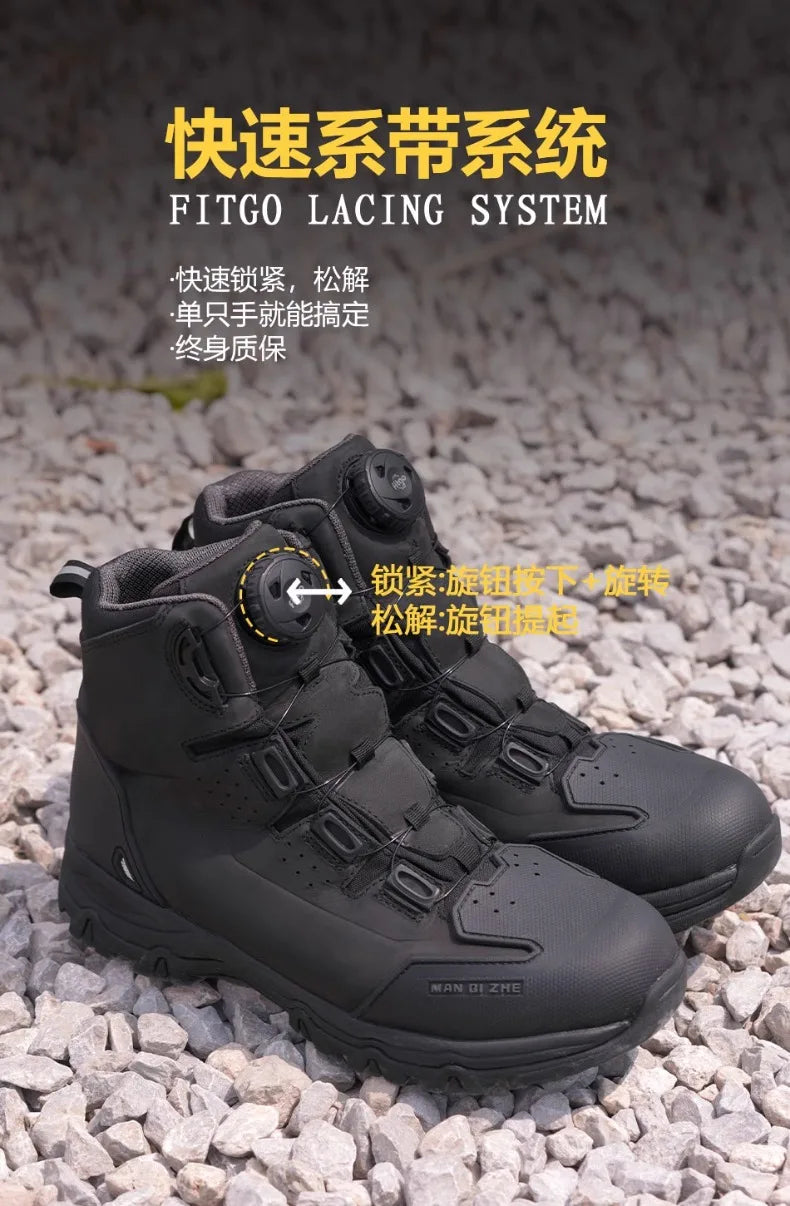 MQZ Motorcycle Boots Cowhide Road Riding Botas Hiking Shoes Anti Fall Waterproof All Season Ankle Toe Heel Protection For KTM