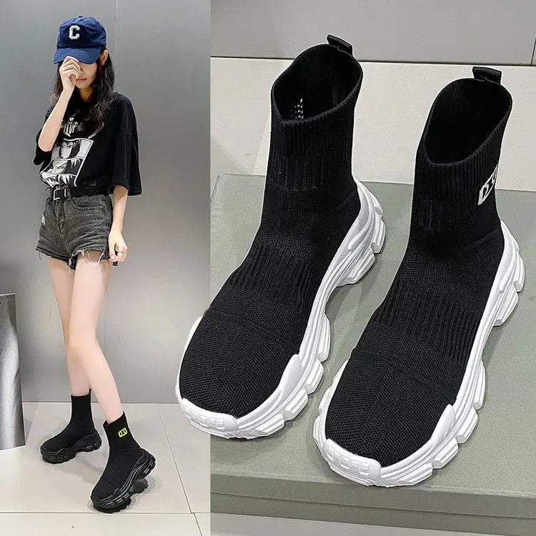 Women's Breathable 2025 Summer Autumn New Style Internet Hot Super Hot Knitted High-Top Casual Athletic Stretch Socks Boots