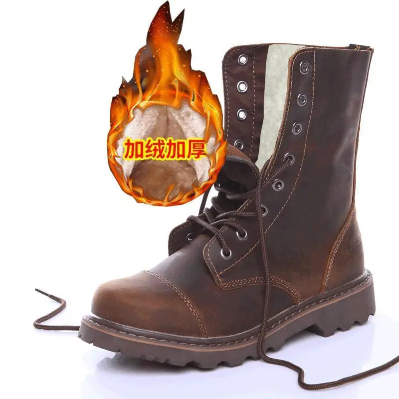 Men's Mid-calf Shoes High Tube Work Shoes Couples Outdoor Motorcycle Boots Large Size Women's Boots Winter Plush Cotton Shoes
