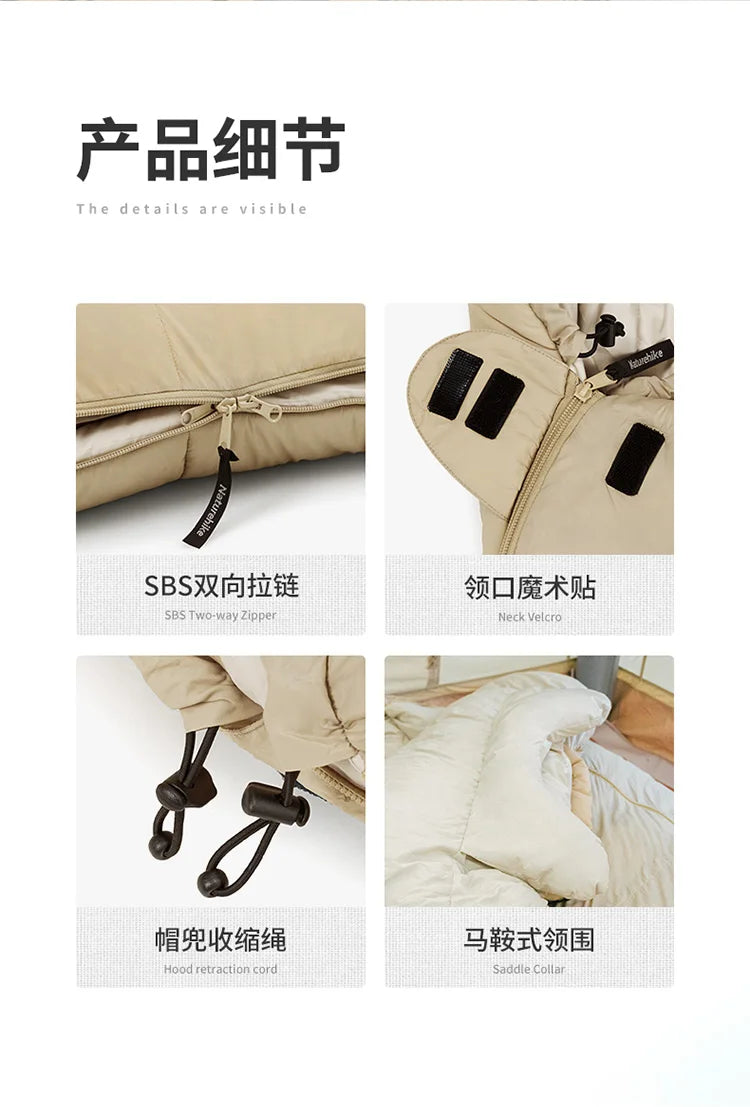 Naturehike-Thickened and Breathable Down-Filled Sleeping Bag for Adults, Outdoor Camping Bag, Warm, Winter CNH22SD008