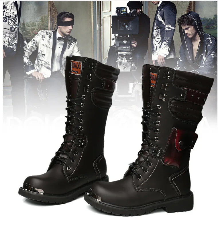 Men's High Top Motorcycle Boots Autumn and Winter Fashion Outdoor Collision Resistant Anti Slip Soft Sole Casual Leather Boots