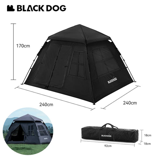 Naturehike BLACKDOG Automatic One-touch Tent Quick Open Two Door Four Window Camping Outdoor Black Coated Waterproof Thickened