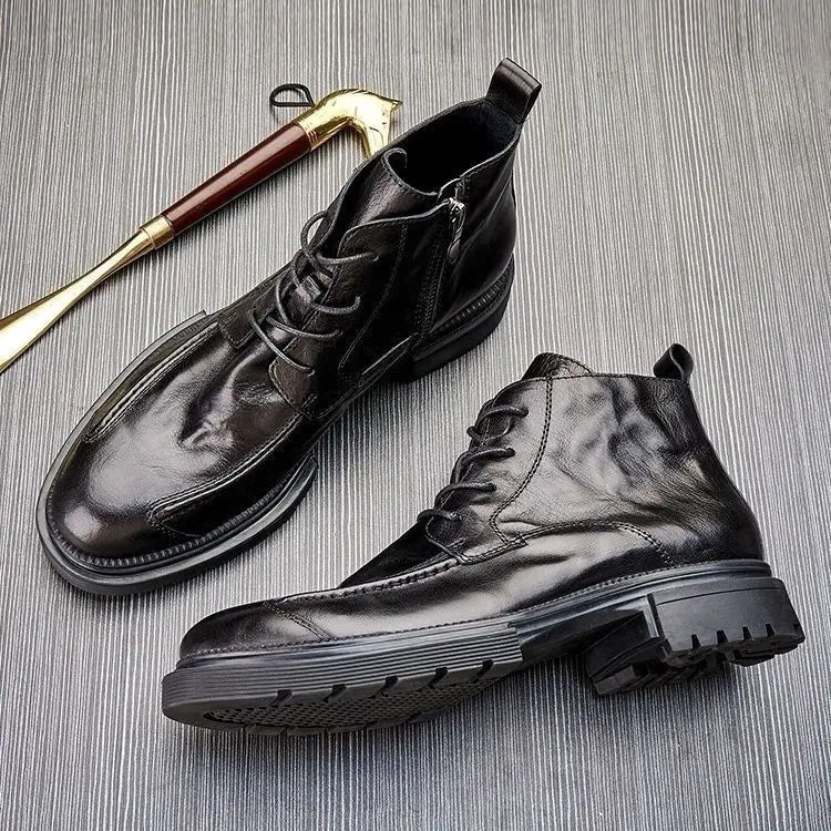 Men Shoes Leather Retro Men Boots Leather Ankle Boots Motorcycle Boots Cowboy Boots Show Bar Fashion Combat Boots