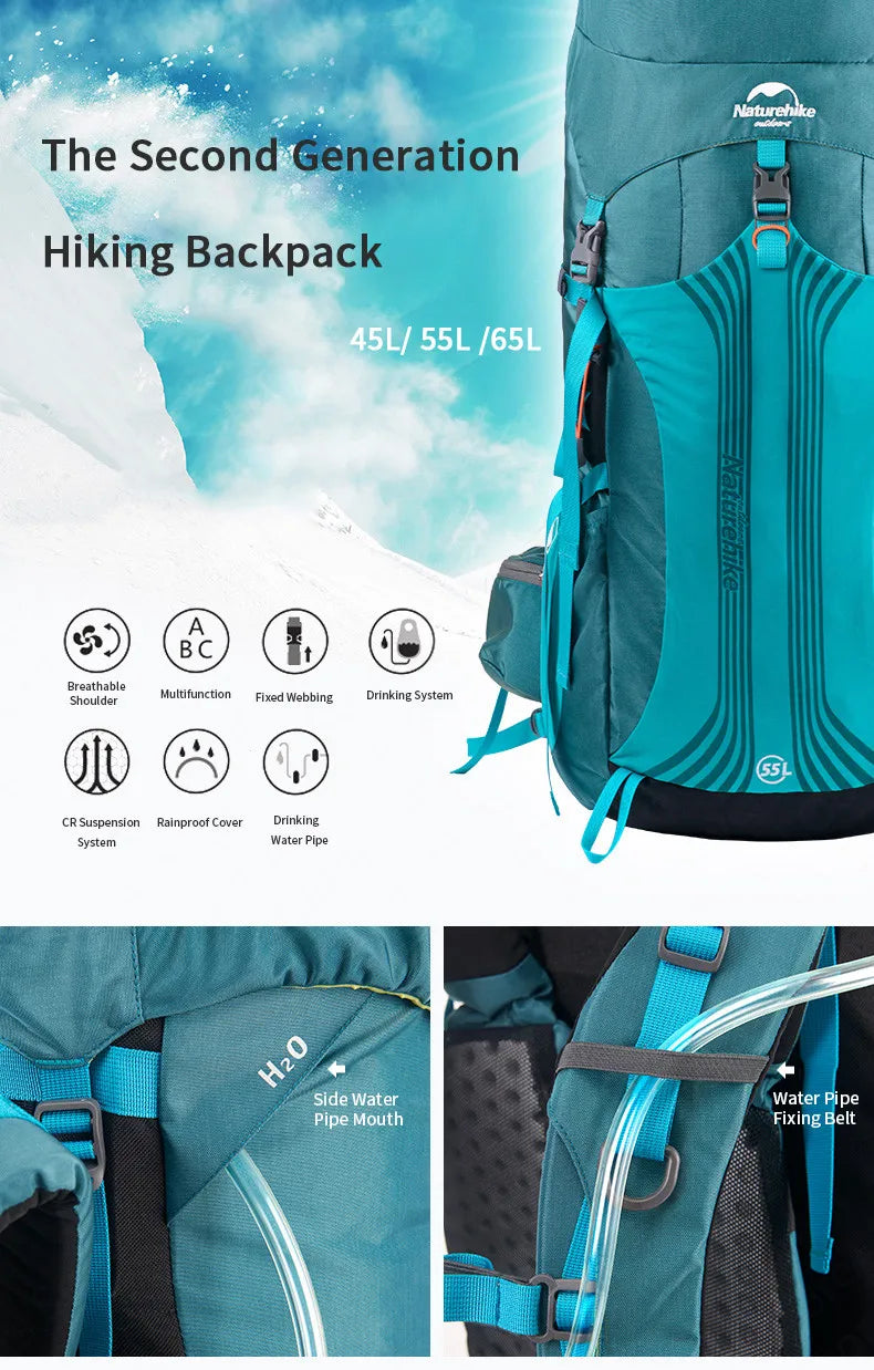 Naturehike Outdoor Hiking Bag Professional Large Capcity Backpack Suspension System Camp Climbing Backpack With Waterproof Cover