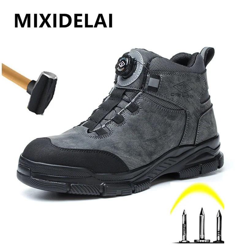 Rotating Buttons Work Boots Men Steel Toe Shoes Safety Boots Puncture-Proof Protective Shoes Waterproof Indestructible Shoes New